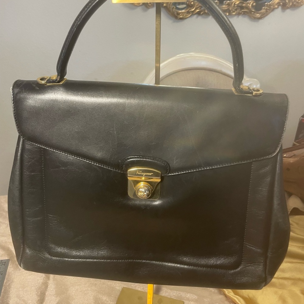 Black Salvatore Ferragamo Leather Handbag Authentic Vintage